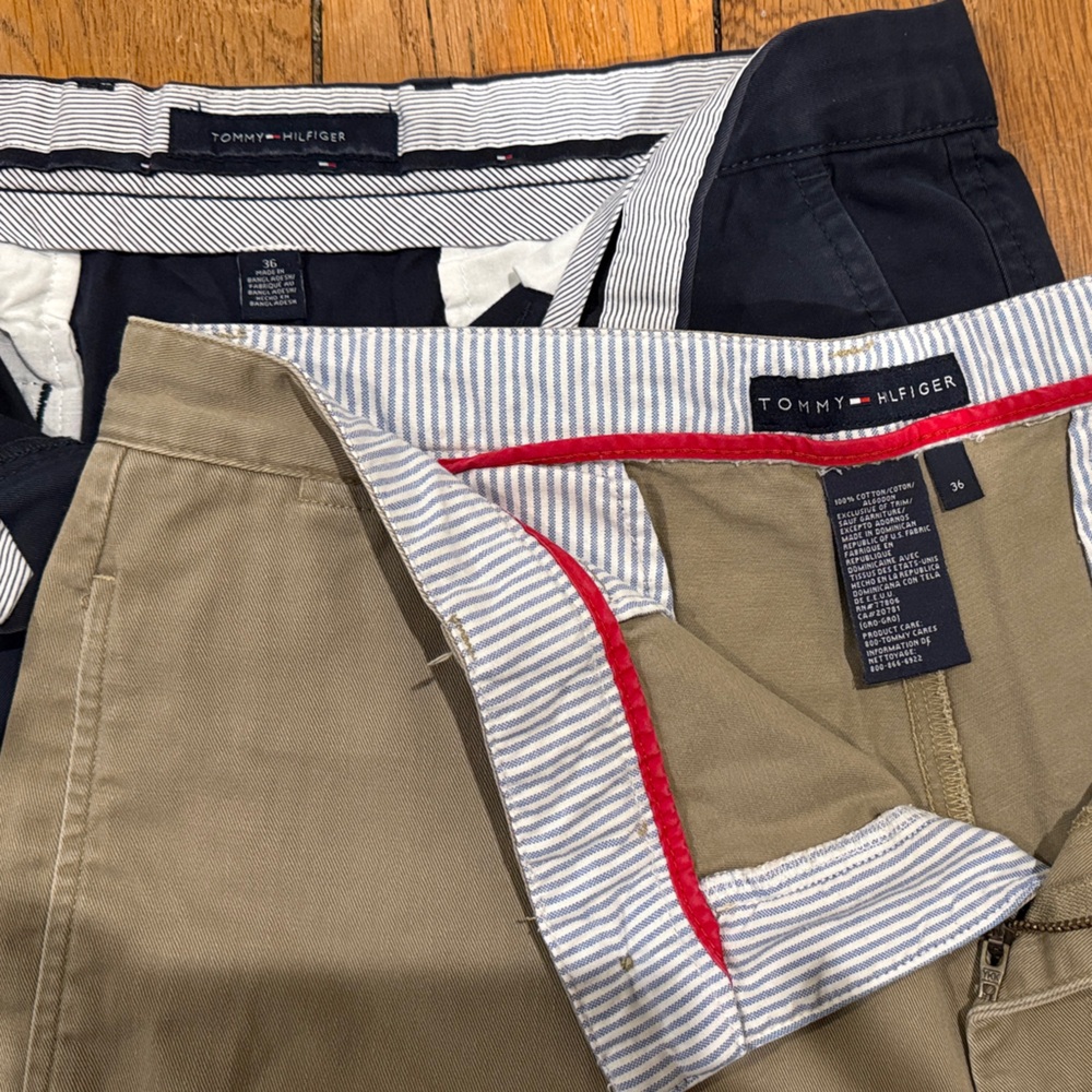 Tommy Hilfiger Navy and Tan Flat Front Shorts duo - BOTH PAIR